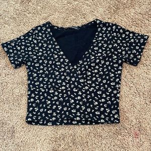 Brandy Melville top, black with flowers, cropped
